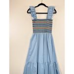 Strut & Bolt  Womens Dress Blue Midi Smocked Ruffle Square Sundress A Line Small Photo 3