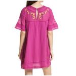 Free People  Perfectly Victorian Embroidered Mini Dress Size Medium Pink Boho Photo 2