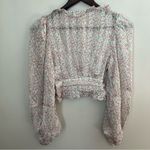 For Love & Lemons Natalie Crop Top Blouse Long Sleeve Floral Ivory Casual Pink Photo 6