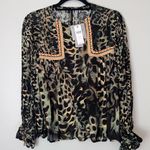 Anthropologie Bl-nk London NEW Miranda Embroidered Peasant Blouse Leopard Print Photo 1