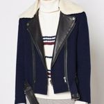 Joie  Fayana Genuine Shearling & Leather Trim Moto Jacket Navy Blue Sz S NWT Photo 3