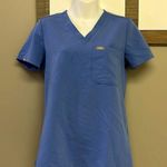 FIGS Technical Collection Blue Short Sleeve V-Neck Medical Scrub Shirt Pocket-XS Photo 0