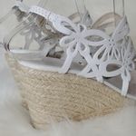 Eric Michael Jillian White Butterfly Wedges Espadrille Y2K Leather Heeled Sandal Photo 12