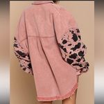 POL Women's Denim Shacket/Jacket Pink with Animal Print Sleeves and Pocket Photo 6