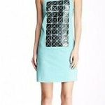 Tibi New  Green Teal Turquoise Black Bonded Vinyl Applique Dress Women's Size 2 Photo 0