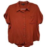 Moa Moa Burnt Orange Dark Short Sleeve Button Down Front Shirt Size Large Photo 4