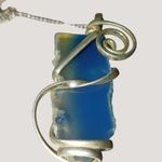 Blue Glass Quartz Silver Wire Wrapped Pendant Necklace On Atlas Sterling Chain Photo 5