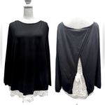 White House | Black Market WHBM Black Sweater with Cream Floral Lace Back & Hem Photo 1