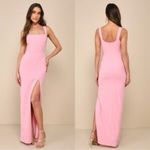 Lulus Maxi Dress Thigh High Slit Pink Crepe Size Medium Square Neckline Cocktail Photo 3