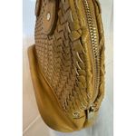 Neiman Marcus Marcus Neiman Woven Leather Satchel Tan Mustard Color Shoulder Handbag Purse Photo 4