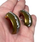 Vintage Unsigned Gold Tone Silver Tone Post Earrings Classic Retro Modernist Photo 1