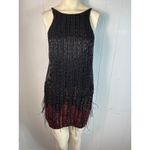 Parker Red/Black Monaco Beaded Feather Hem Flapper Mini Dress Size S Photo 1
