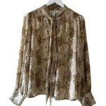 Joie  PAISLEY PRINTED RETRO BLOUSE Linen IN BROWN Cream SZ L #1955 Photo 0