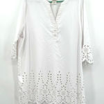 Blair  size XL white v neck dress large eyelet‎ detail at cuffs and lower hem Photo 0