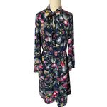 J.Crew  Navy Blue Tropical Floral Tie Neck Long Sleeve Dress Photo 2