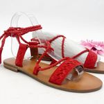 Frye Ruth Suede Leather Whipstich Gladiator Ankle Wrap Sandals Flats: Red Photo 1