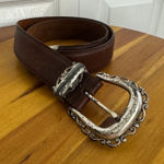 Brighton  brown vintage leather belt silver tone buckle Photo 0