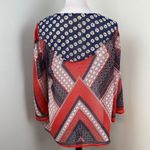 Fig & Flower Red White Blue Flare Sleeve Sheer Tunic Top Medium Photo 4