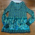Melissa Paige  Blue and Green Patterned Blouse Photo 0