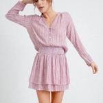 Rails Jasmine Lucia Stripe Smocked Waist Long Sleeve Linen Blend Mini Dress S Photo 0