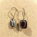 Vintage Emerald Cut Red Garnet Gemstone and Sterling Silver Drop Earrings Photo 7