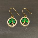 Goldplated CZ Emerald Green Crystal Glass Shamrock Lucky Clover Leaf Earrings Photo 9
