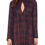 Free People  Swing Me Baby Navy and Rust Plaid Mini Dress Medium Photo 0