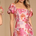 Lulus NWT  So Stunning Orange Multi Floral Jacquard Puff Sleeve Mini Dress Sz S Photo 0