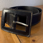 Banana Republic Vtg Y2K Black Leather Belt Sz M/L Oversized Buckle 1990's-Italy Photo 0