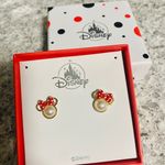 Disney NWT  Mickey Mouse Earrings with Pearl Gold and Red Photo 0