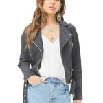 Forever 21 Faux Suede Gray Moto Biker Jacket Photo 0