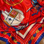 Vintage Equestrian HORSE&CARRIAGE print RED oversized silky Scarf 35/35 Photo 11