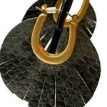 Massini  Boho Chic Faux Leather Gray Black Gold tone Fork closure earrings Photo 0