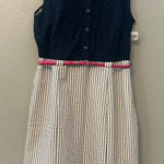 ⭐️Alyx navy blue lace and striped belted button front collared dress size 10 Photo 0