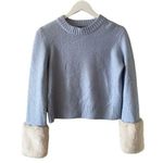 ZARA FAUX FUR TRIM Cream Fur Cuffs KNIT BLEU SWEATER CROP SOFT SZ S # 1725 Photo 2