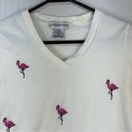 Sunday Brunch Vintage Shirt Cardigan Set Small Pink Flamingos Beaded Embroidered White Photo 8
