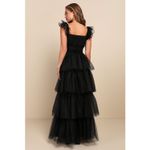 Lulus NWT  Tulle For Love Black Mesh Tulle Tiered Ruffled Maxi Dress Wedding Sz L Photo 5