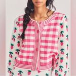 Love Shack Fancy Pink and White Checkered Cardigan with Strawberry Design Photo 2