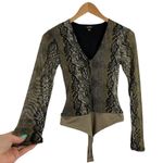 AFRM Womens Size XS Jane Mesh Sleeve Thong Bodysuit in Olive Snakeskin Print Photo 4
