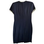 Petite Sophisticate Vtg 90s Office Siren Old Money Sheath Dress Career Wear Button Front Navy 10P Photo 1