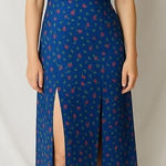 Vintage Miss Elaine Blue Floral Maxi Nightgown Large Satin Slip Dress Cottage Photo 0