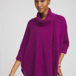 Chico's Cashmere Blend Elegant Purple Cowl Neck Fringe Poncho Sweater Size L/XL Photo 0