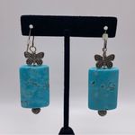 Turquoise and Butterfly Silver Tone Earrings Photo 2