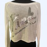 Victoria’s Secret Pink Y2K long sleeve crop top with sequin logo Size Small White Photo 1