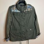 Embroidered Army Green Military Style Boho Utility Jacket Size L Photo 0
