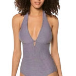 Draper James x Helen Jon One Piece Swimsuit Womens XS Navy Gingham Keyhole USA Blue Photo 0