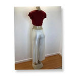 Zuliana Size Medium Wide Leg Waist Tie Pants With Burgundy Crop Top. Made in USA White Photo 3