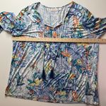 Belle Kim Gravel Floral Tunic Top Sz XL Tassel V Photo 9