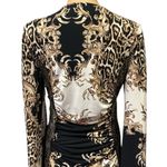 Venus Animal Floral Print Long Sleeve Lace Accent Ruched V Neck Midi Dress M Photo 8