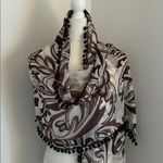 Coldwater Creek  Silk Wrap with Brown and Cream Floral/Leaf Print Photo 2
